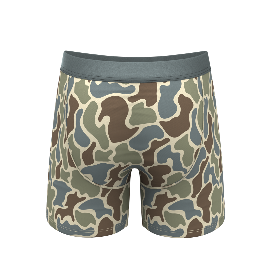 Shinesty The Blender grey duck camo Ball Hammock underwear with fly – men's grey duck camo fly boxer