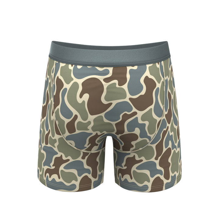 Shinesty The Blender grey duck camo Ball Hammock underwear with fly – men's grey duck camo fly boxer