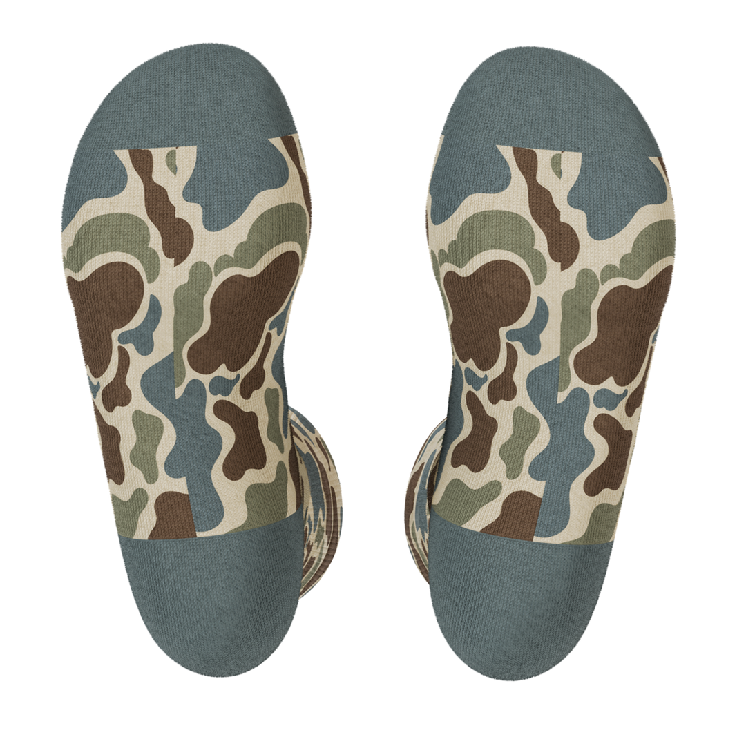 Shinesty The Blender grey duck camo Heel Hammock crew socks – men's camo pattern crew socks