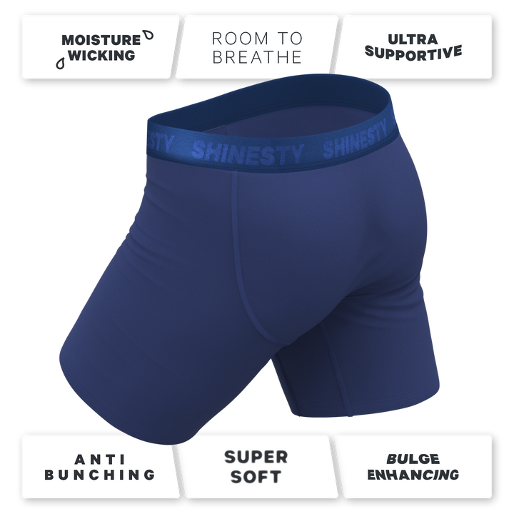 The Bloom Moon: Tonal Navy Long Leg Ball Hammock® Pouch Boxer Briefs with Fly