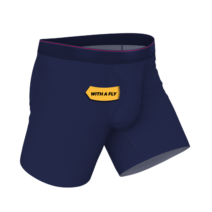 The Blueberry Pie | Red Tip Navy Ball Hammock® Pouch Underwear With Fly