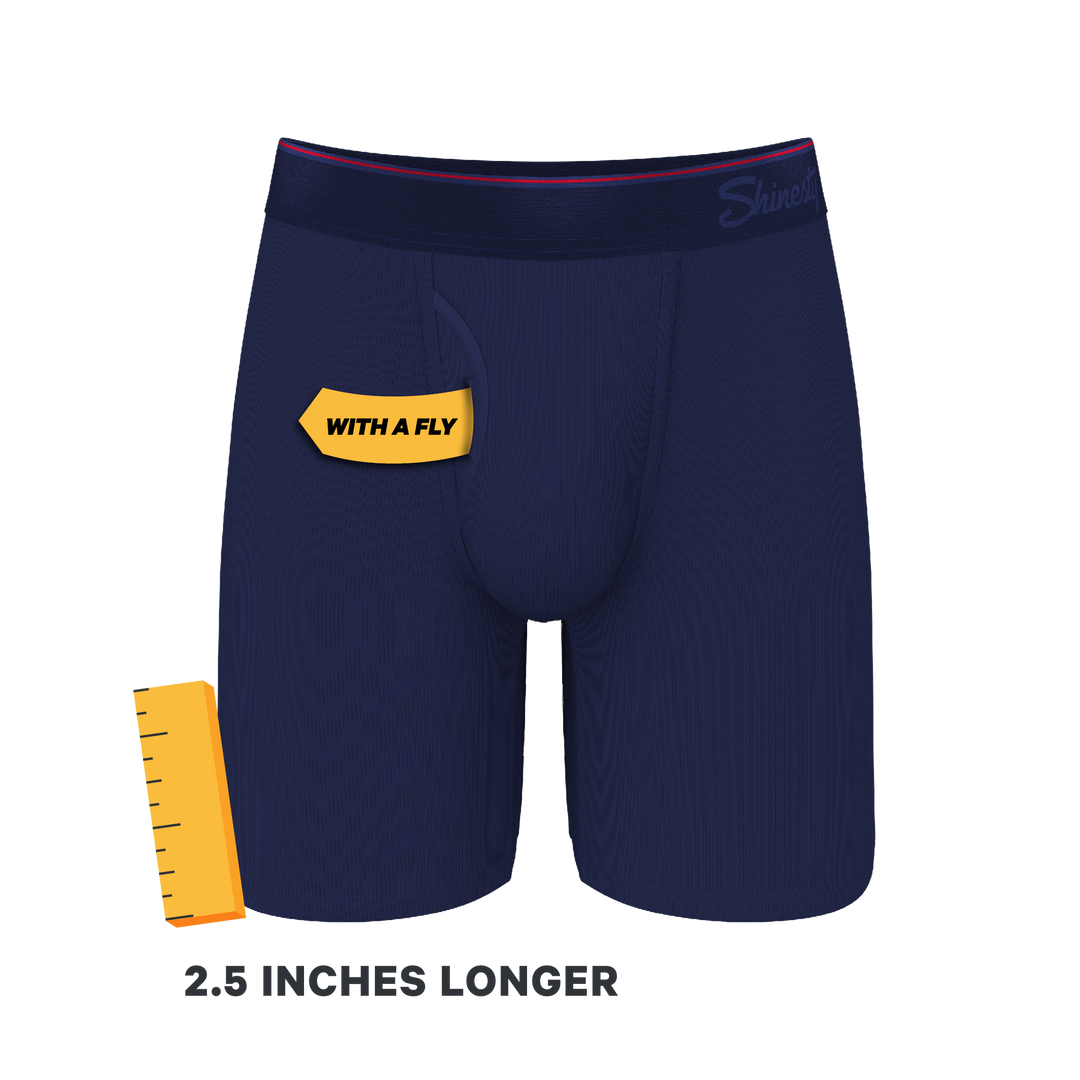 Shinesty The Blueberry Pie Red Tip Navy Long Leg Ball Hammock® Pouch Boxer Briefs with Fly