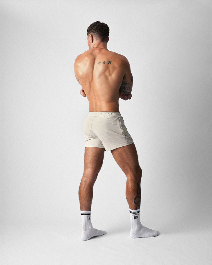 TEAMM8 Bolt 3 inch gym short in ecru – 4-way stretch best-selling performance short