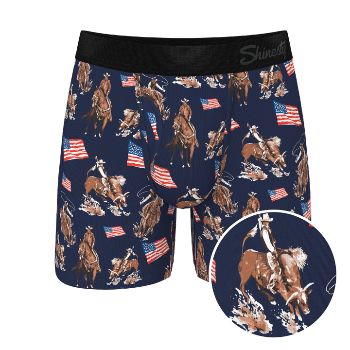 Shinesty "Bootstraps & Chaps" Americana Cowboy Ball Hammock® Pouch Boxer Briefs with Fly
