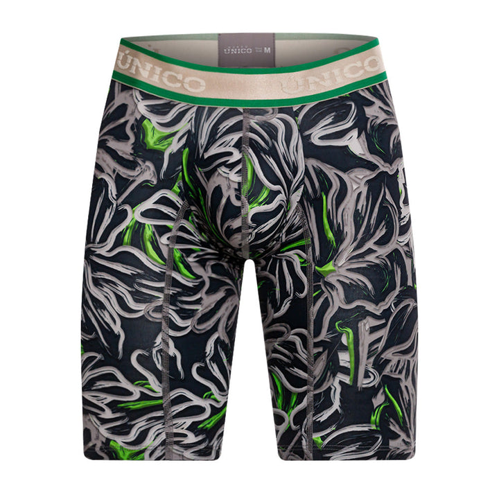 Mundo Unico Men's Athletic Microfiber Boxer Briefs - Saliente Grey & Green Stripe