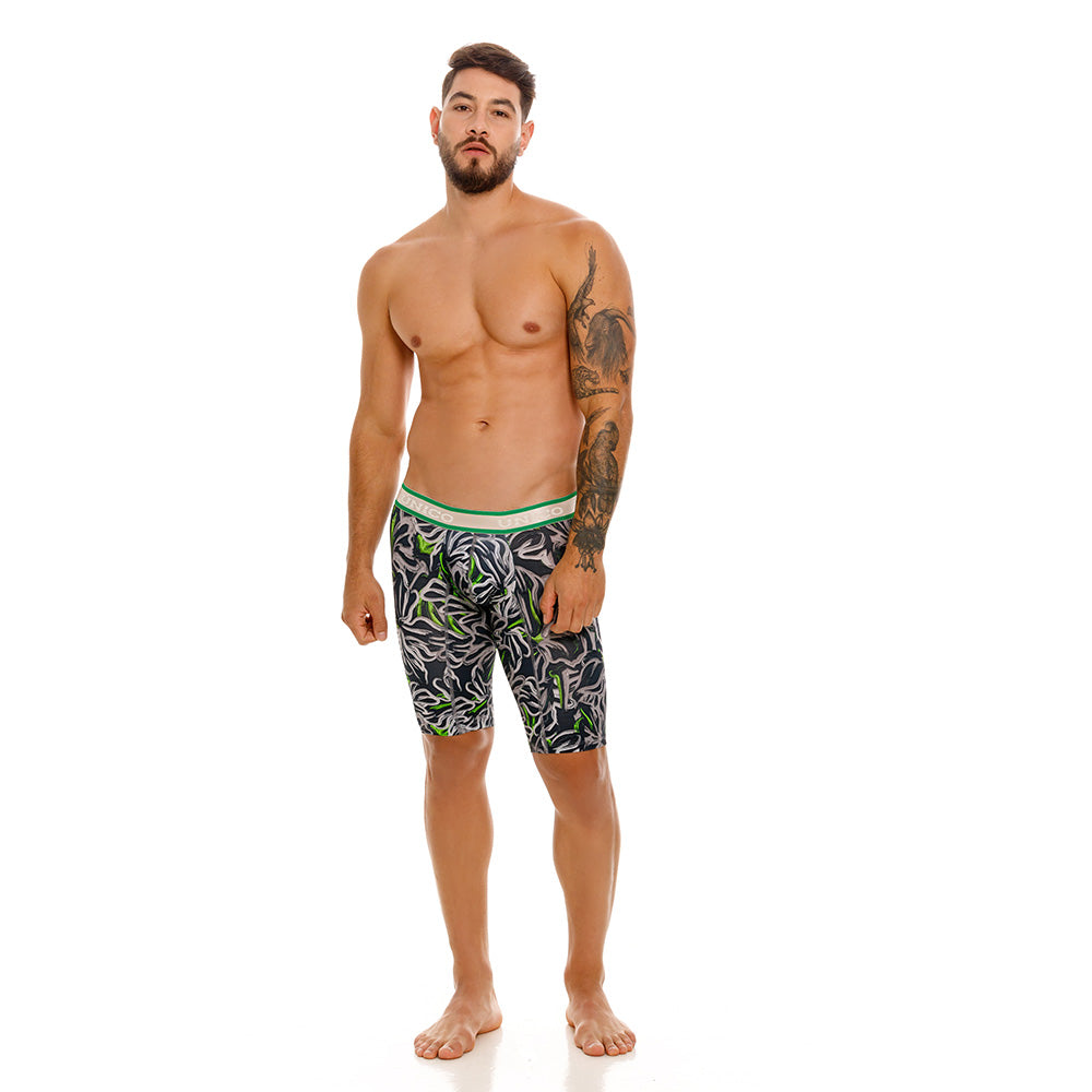 Mundo Unico Men's Athletic Microfiber Boxer Briefs - Saliente Grey & Green Stripe