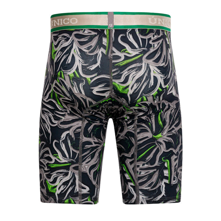 Mundo Unico Men's Athletic Microfiber Boxer Briefs - Saliente Grey & Green Stripe