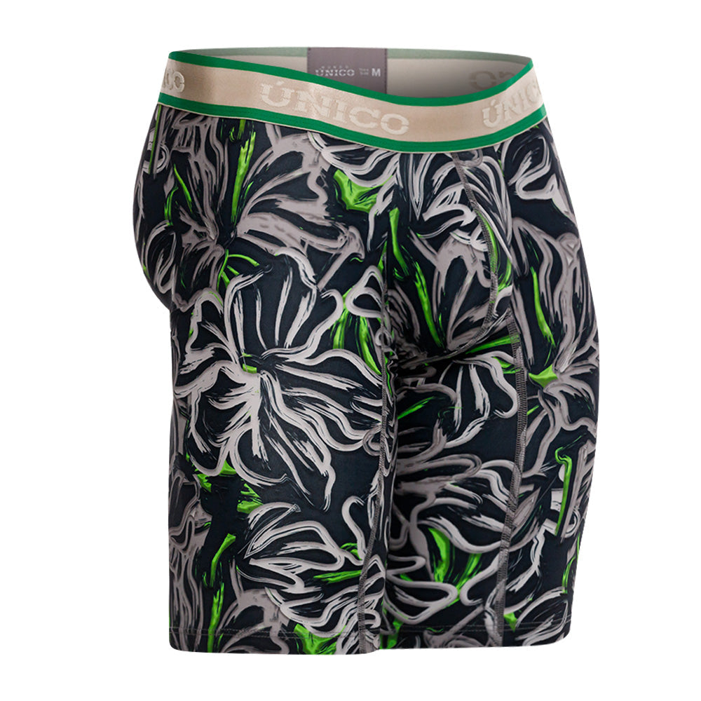 Mundo Unico Men's Athletic Microfiber Boxer Briefs - Saliente Grey & Green Stripe
