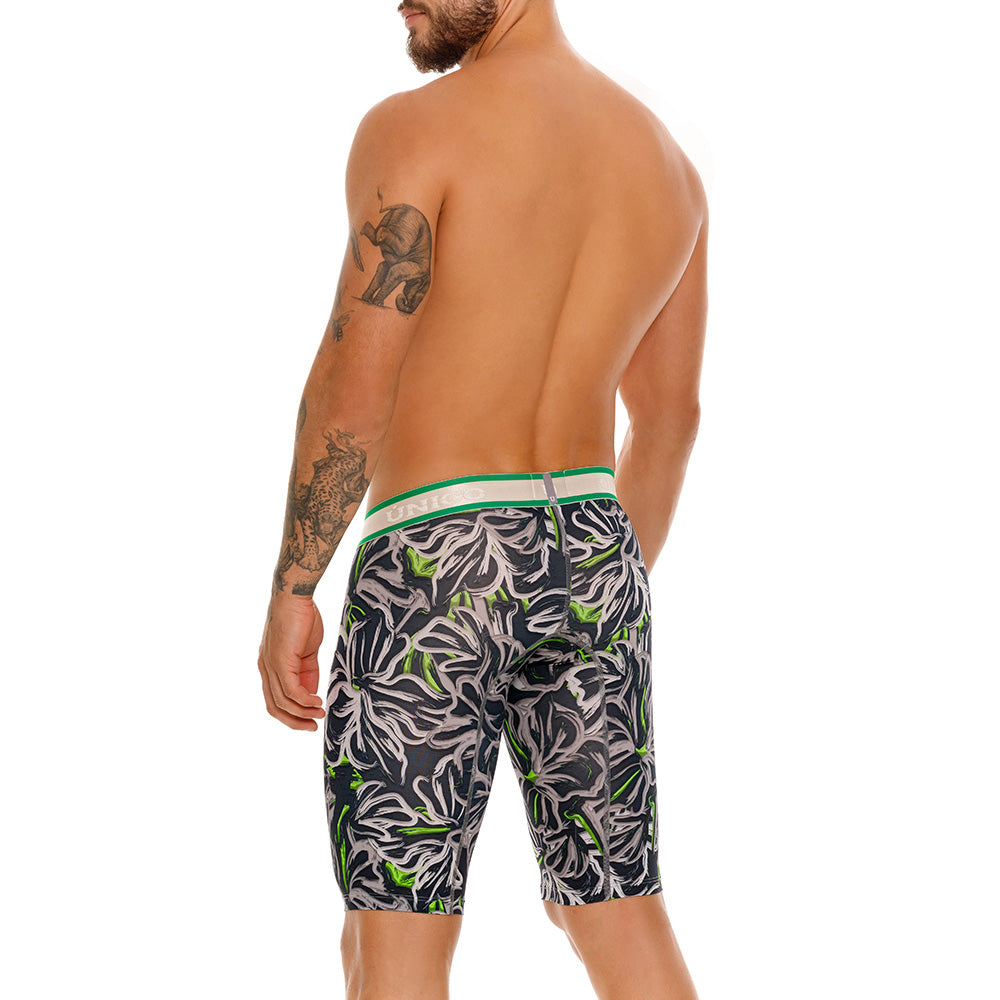 Mundo Unico Men's Athletic Microfiber Boxer Briefs - Saliente Grey & Green Stripe
