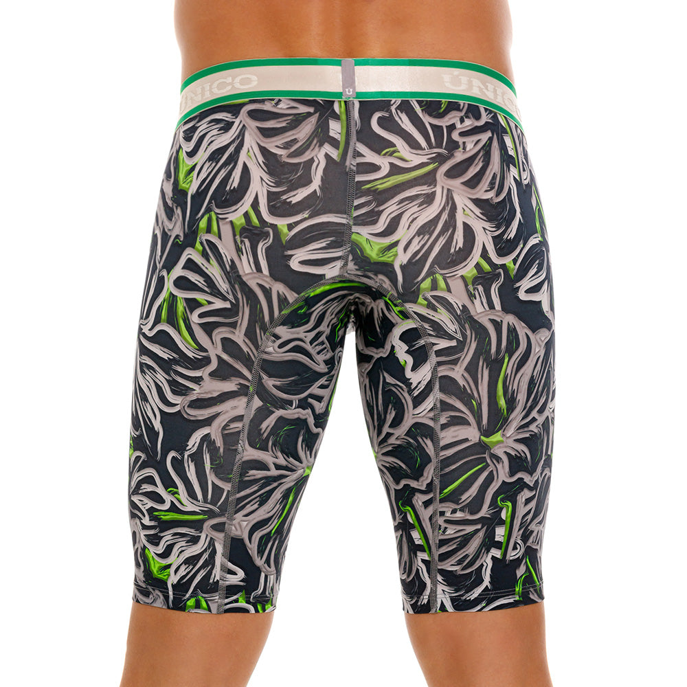 Mundo Unico Men's Athletic Microfiber Boxer Briefs - Saliente Grey & Green Stripe