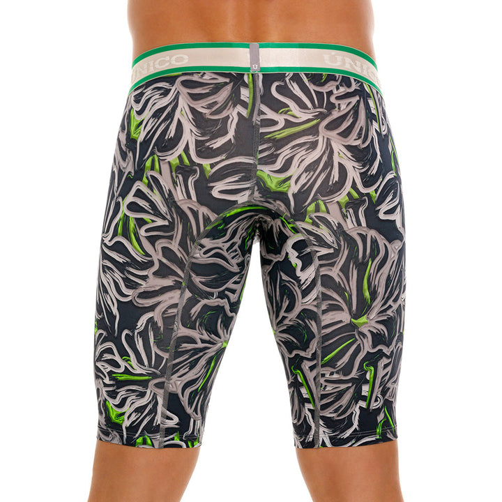 Mundo Unico Men's Athletic Microfiber Boxer Briefs - Saliente Grey & Green Stripe