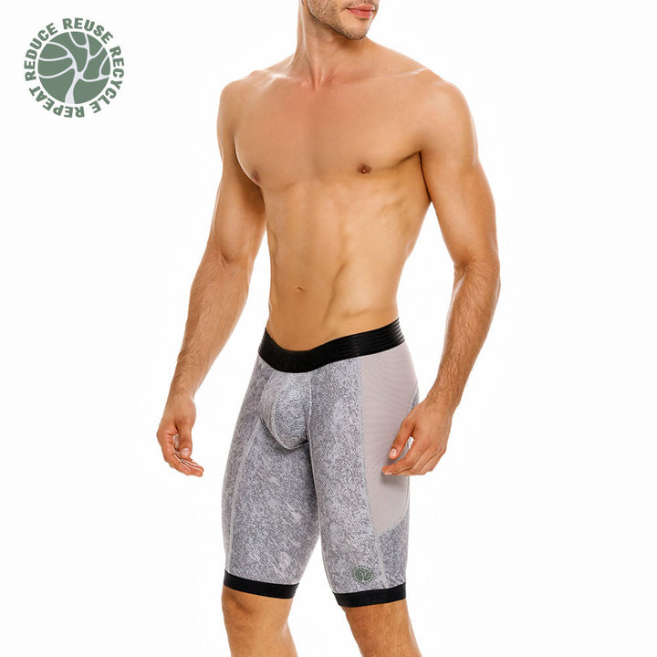 Mundo Unico men's grey athletic boxer Sumatra recycled eco-friendly performance – lifestyle view