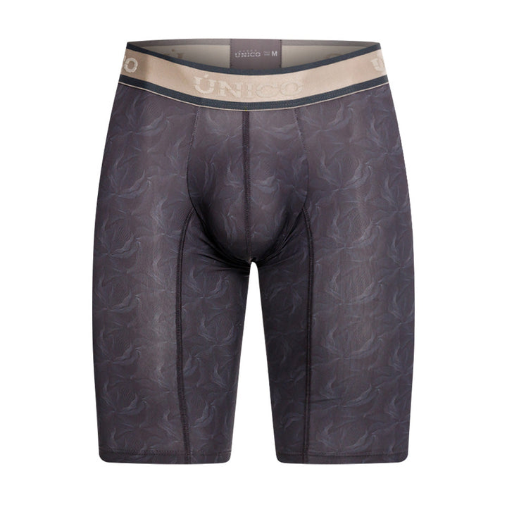 Mundo Unico Men's Terrenal Athletic Boxer Briefs - Grey Print Microfiber with Ergonomic Pouch