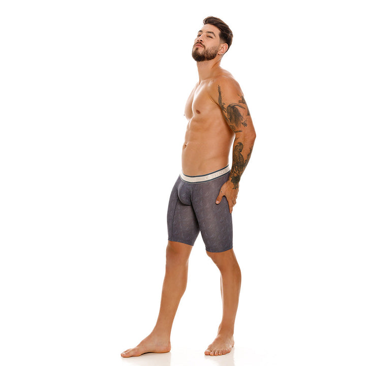Mundo Unico Men's Terrenal Athletic Boxer Briefs - Grey Print Microfiber with Ergonomic Pouch