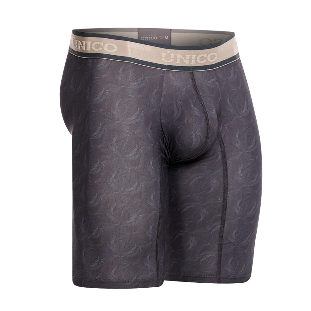Mundo Unico Men's Terrenal Athletic Boxer Briefs - Grey Print Microfiber with Ergonomic Pouch