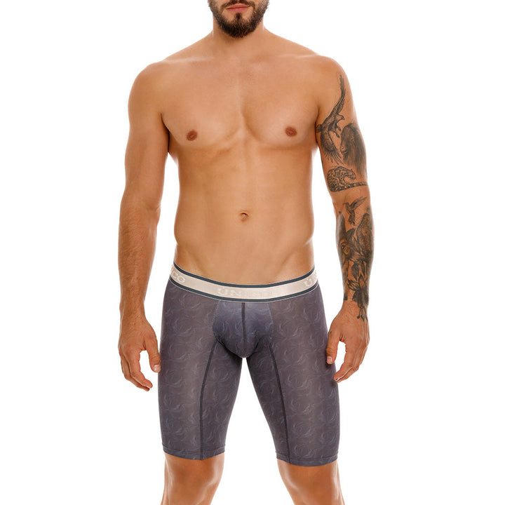 Mundo Unico Men's Terrenal Athletic Boxer Briefs - Grey Print Microfiber with Ergonomic Pouch