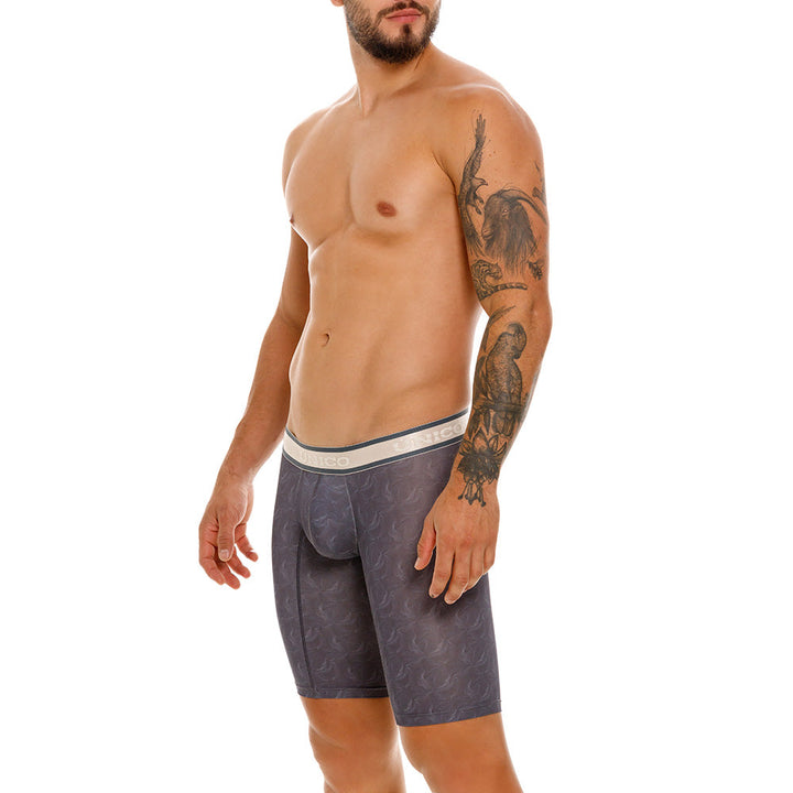 Mundo Unico Men's Terrenal Athletic Boxer Briefs - Grey Print Microfiber with Ergonomic Pouch