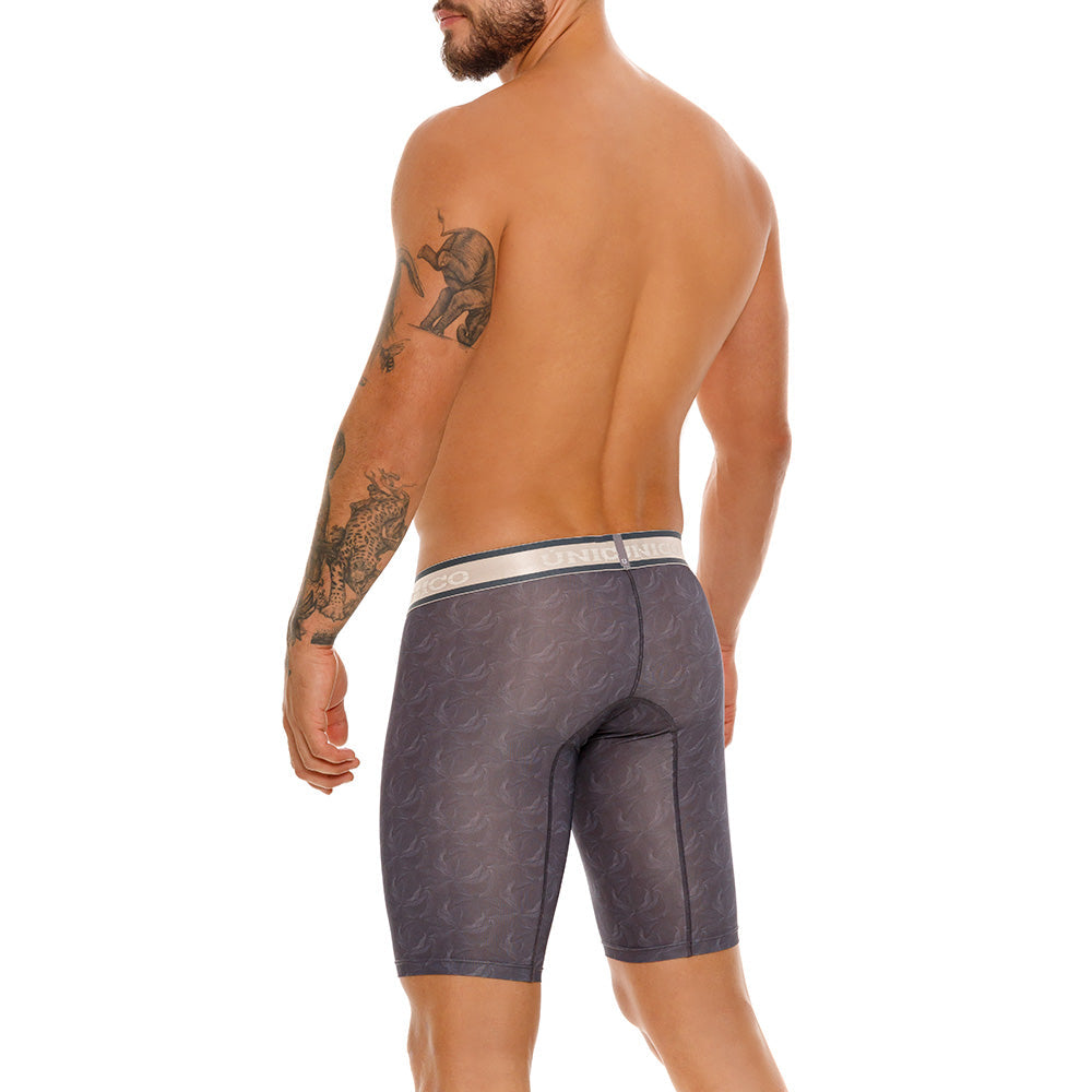 Mundo Unico Men's Terrenal Athletic Boxer Briefs - Grey Print Microfiber with Ergonomic Pouch
