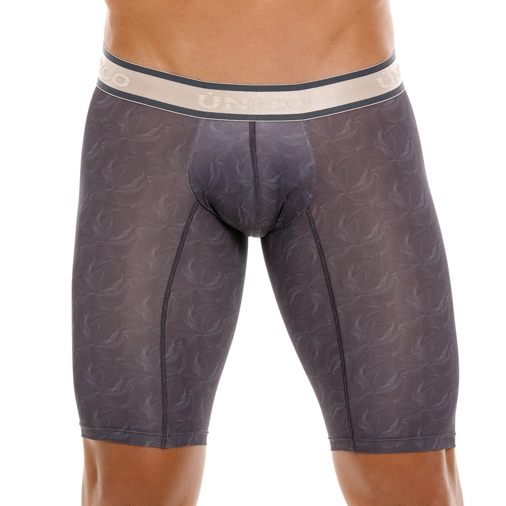 Mundo Unico Men's Terrenal Athletic Boxer Briefs - Grey Print Microfiber with Ergonomic Pouch
