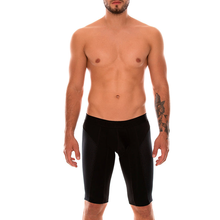 Mundo Unico Men’s Roadmaster Black Long-Leg Athletic Boxers - Microfiber Compression Cycling Trunks