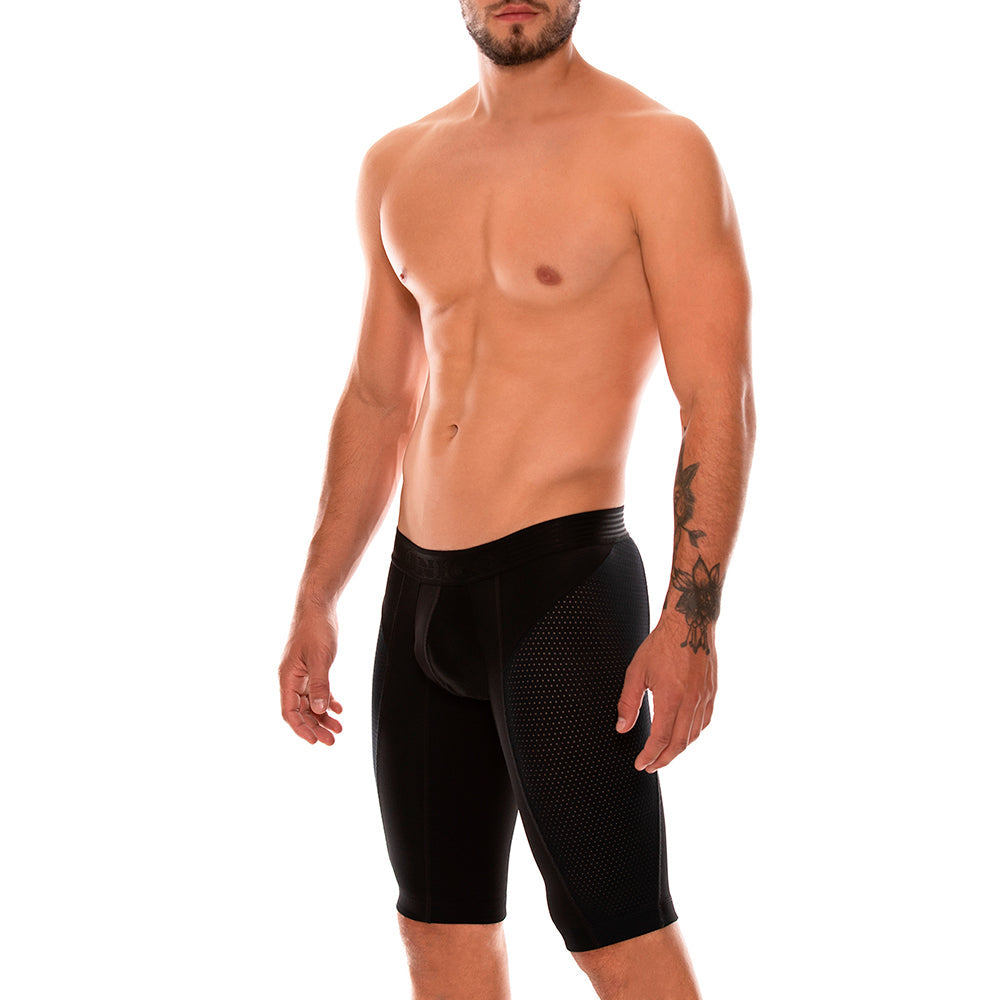 Mundo Unico Men’s Roadmaster Black Long-Leg Athletic Boxers - Microfiber Compression Cycling Trunks