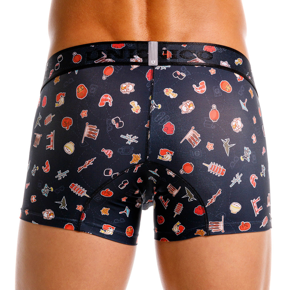 MUNDO ÚNICO "Arigato" Japanese Print Short Boxer/Trunks (BOXER CORTO ARIGATO NEGRO)