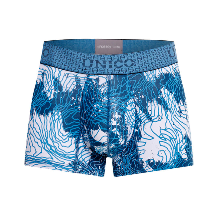 Mundo Unico Men's Barníz Short Boxer Briefs - Blue Printed Cotton with Ergonomic Support Pouch