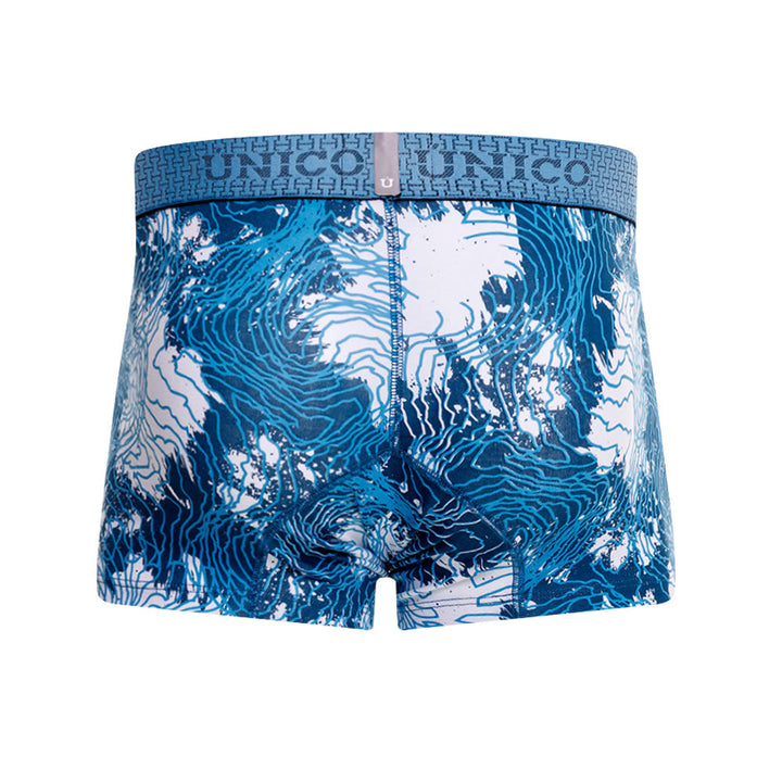 Mundo Unico Men's Barníz Short Boxer Briefs - Blue Printed Cotton with Ergonomic Support Pouch