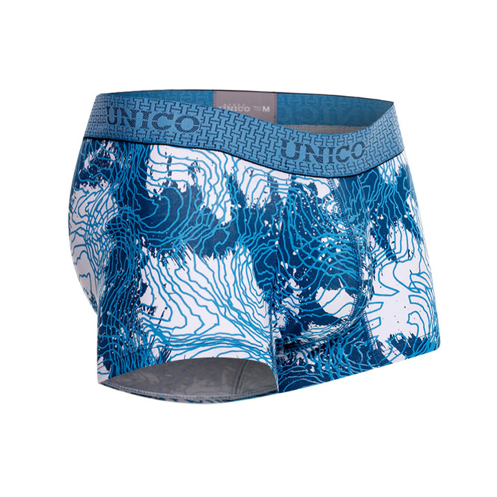 Mundo Unico Men's Barníz Short Boxer Briefs - Blue Printed Cotton with Ergonomic Support Pouch
