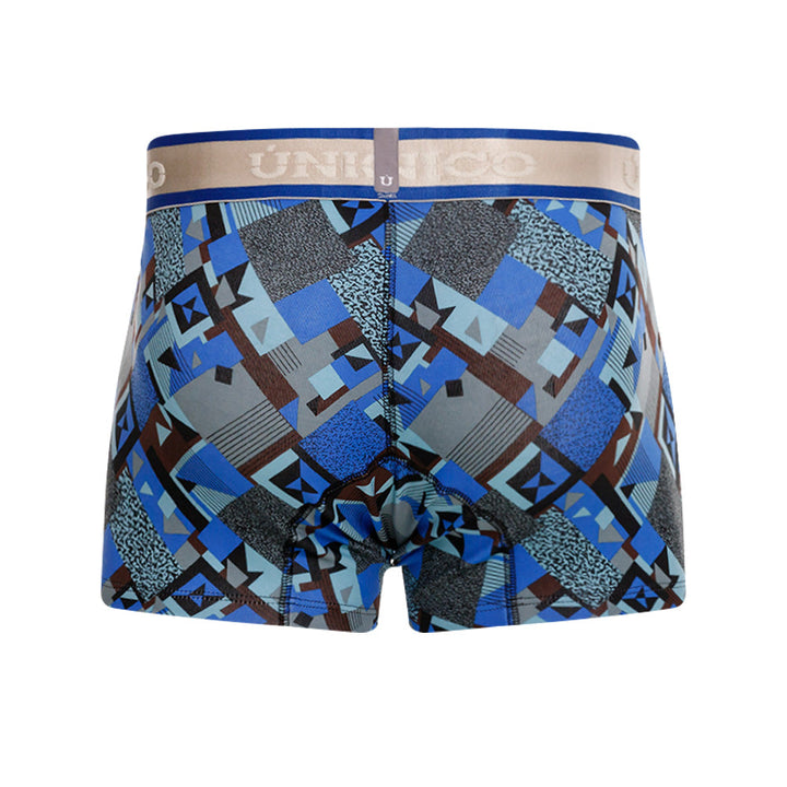 Mundo Unico Men's Central Short Boxer Briefs - Blue Printed Cotton with Grey Logo Waistband
