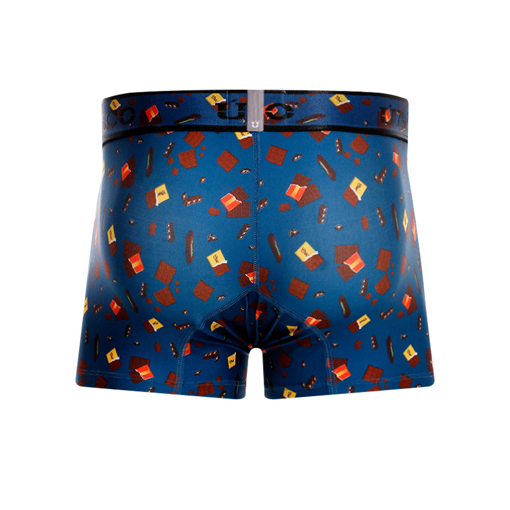 MUNDO ÚNICO "Chocolate" Blue Print Short Boxer/Trunks (BOXER CORTO CHOCOLATE AZUL)