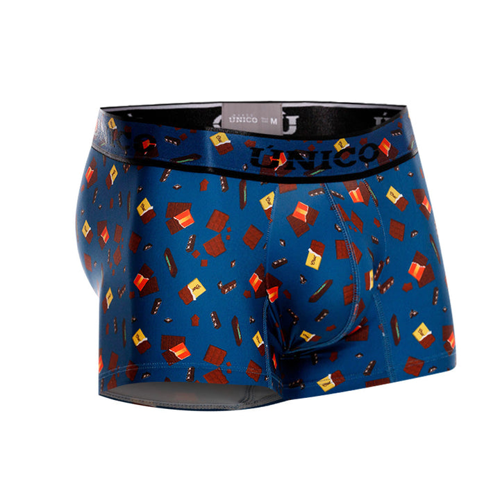 MUNDO ÚNICO "Chocolate" Blue Print Short Boxer/Trunks (BOXER CORTO CHOCOLATE AZUL)