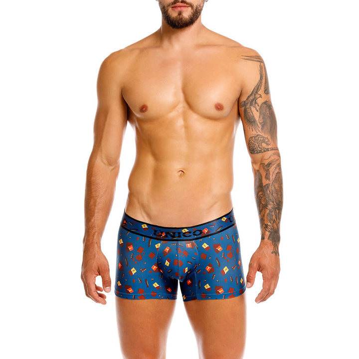 MUNDO ÚNICO "Chocolate" Blue Print Short Boxer/Trunks (BOXER CORTO CHOCOLATE AZUL)