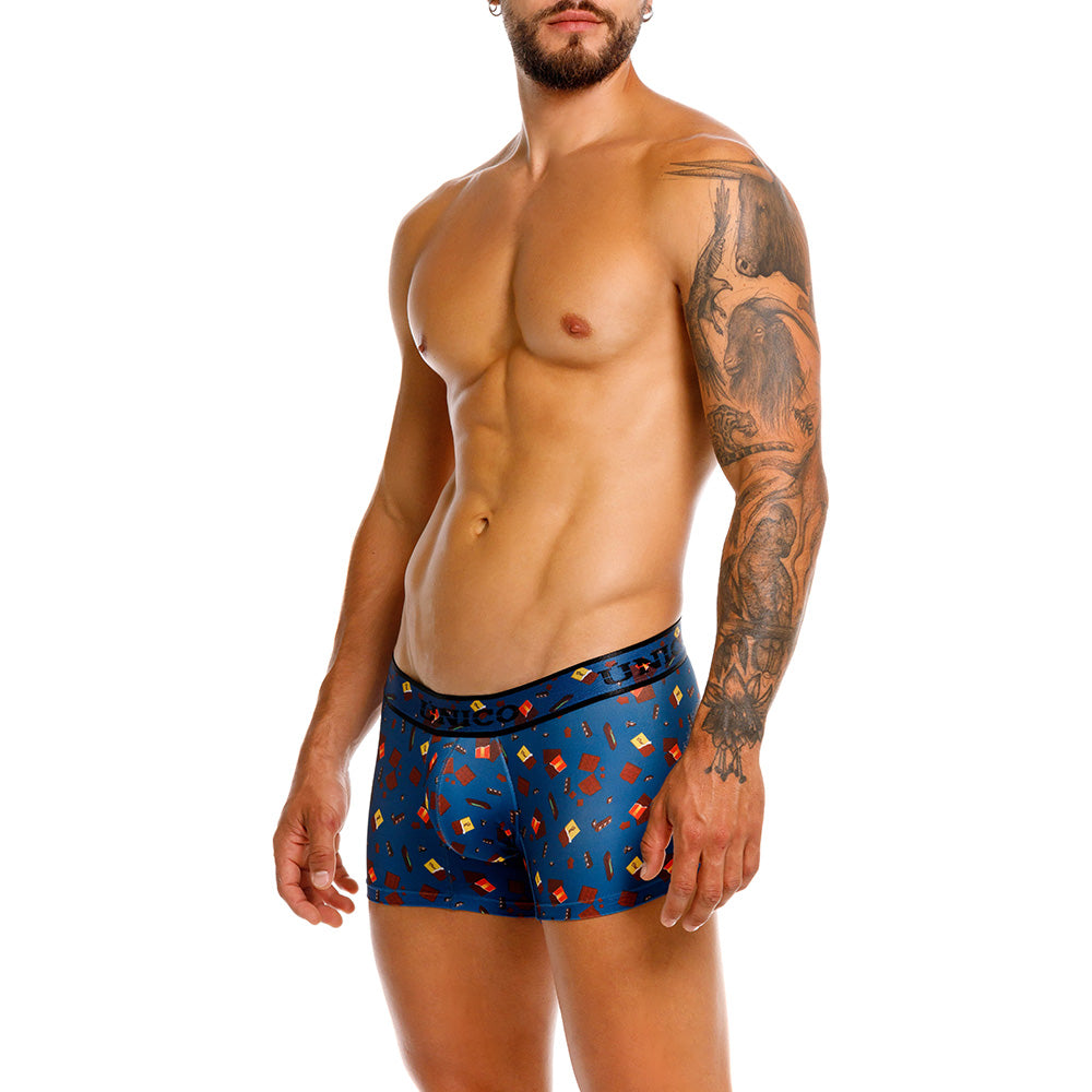 MUNDO ÚNICO "Chocolate" Blue Print Short Boxer/Trunks (BOXER CORTO CHOCOLATE AZUL)
