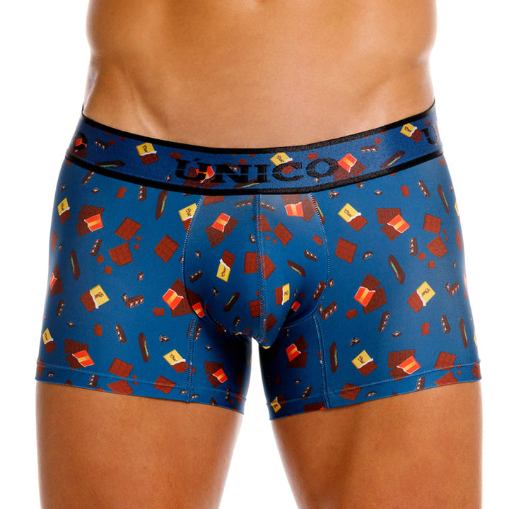 MUNDO ÚNICO "Chocolate" Blue Print Short Boxer/Trunks (BOXER CORTO CHOCOLATE AZUL)