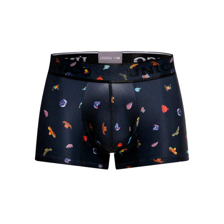 Unico Men's Short Boxer Brief Trunk - Black Hat Print Microfiber Underwear