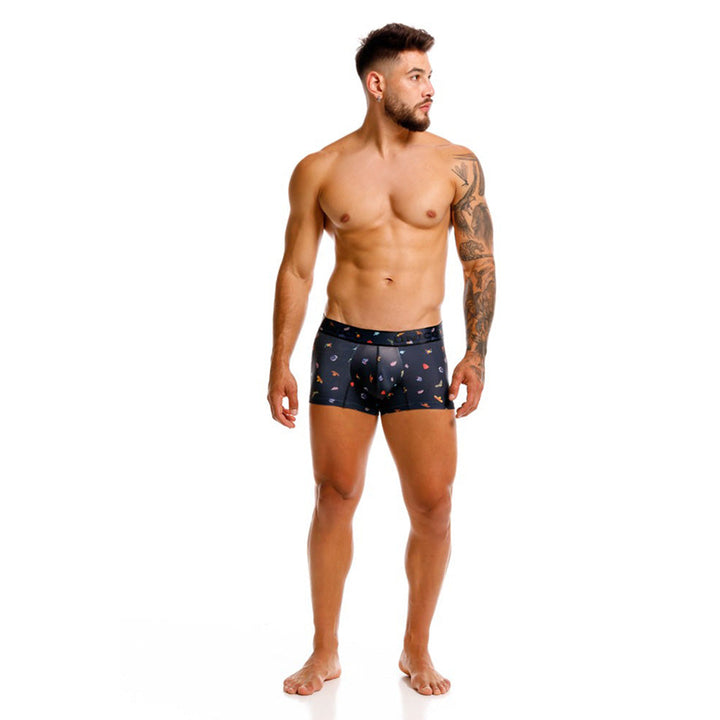 Unico Men's Short Boxer Brief Trunk - Black Hat Print Microfiber Underwear