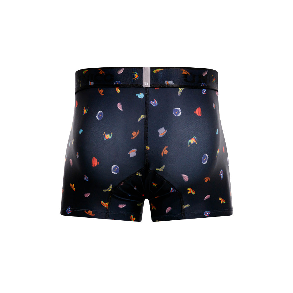Unico Men's Short Boxer Brief Trunk - Black Hat Print Microfiber Underwear