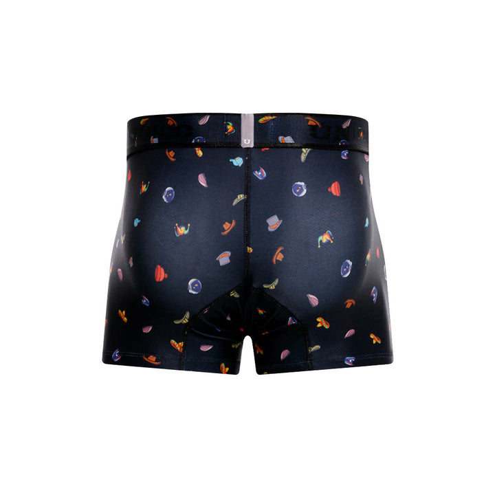 Unico Men's Short Boxer Brief Trunk - Black Hat Print Microfiber Underwear