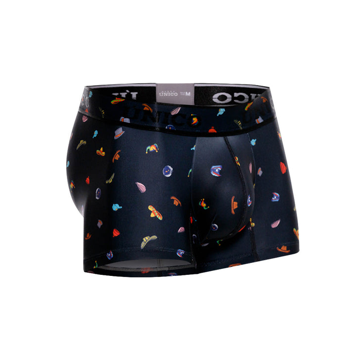 Unico Men's Short Boxer Brief Trunk - Black Hat Print Microfiber Underwear