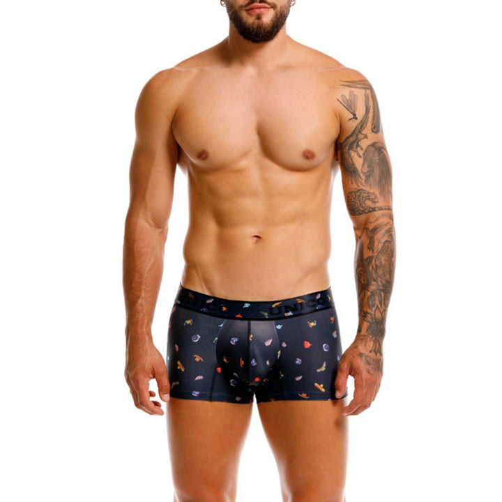 Unico Men's Short Boxer Brief Trunk - Black Hat Print Microfiber Underwear