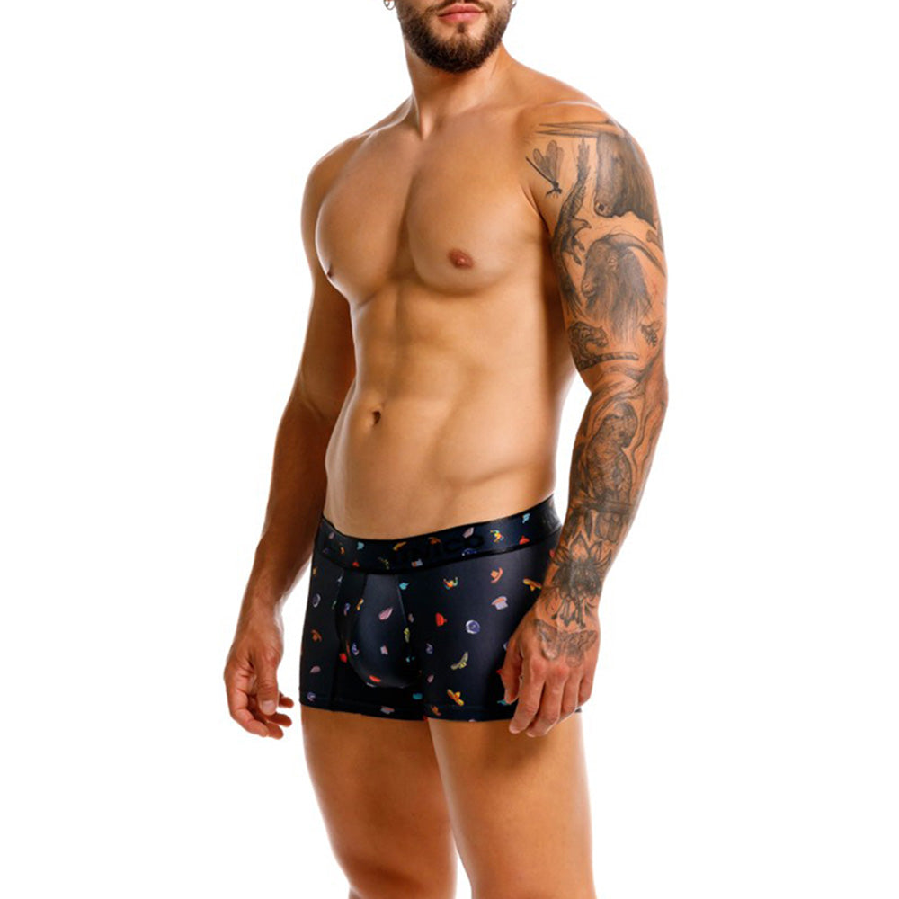 Unico Men's Short Boxer Brief Trunk - Black Hat Print Microfiber Underwear