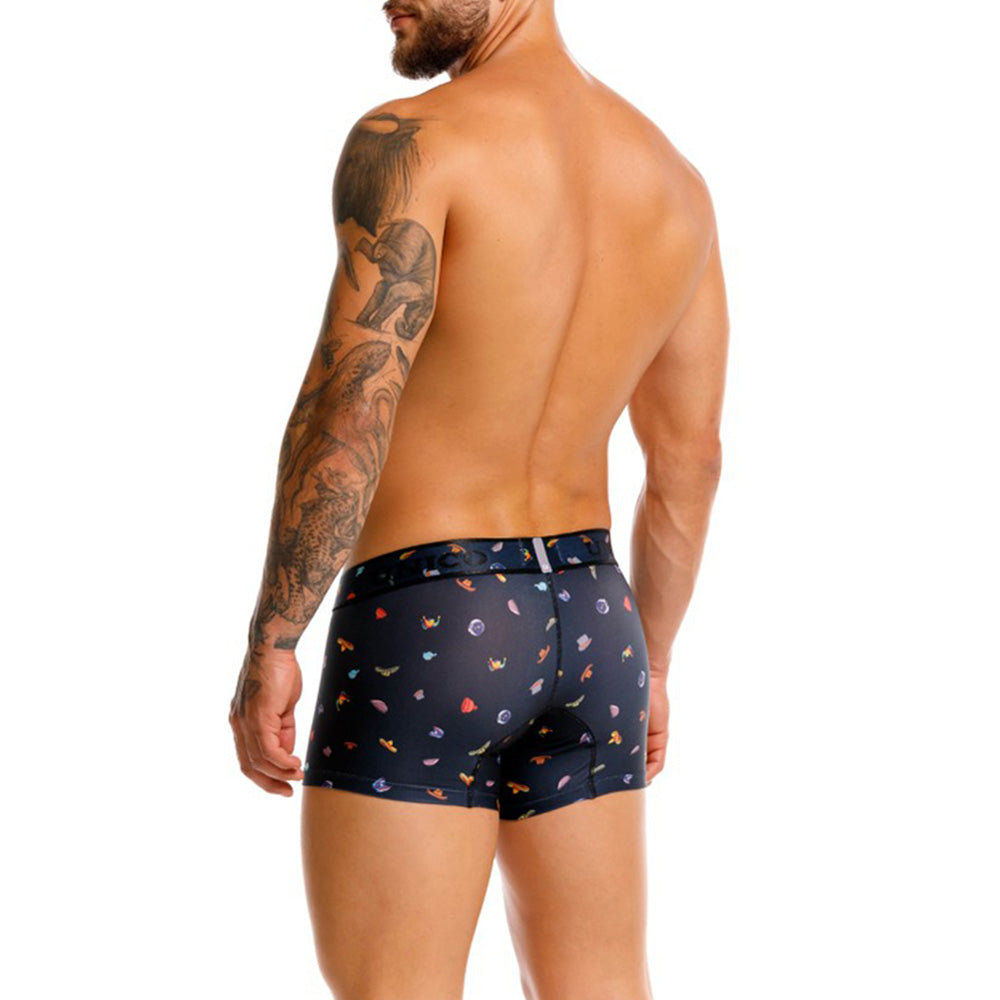 Unico Men's Short Boxer Brief Trunk - Black Hat Print Microfiber Underwear