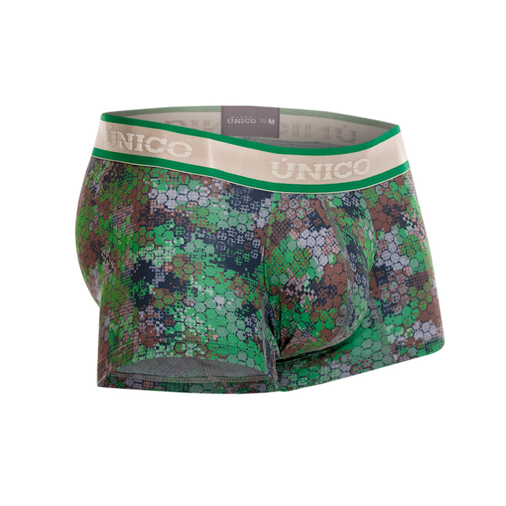 Mundo Unico Men’s Bóxer Corto Corpóreo Verde - Premium Printed Microfiber Short-Leg Trunk with Ergonomic Support Pouch