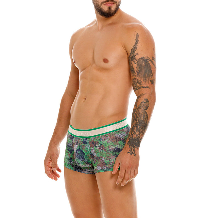 Mundo Unico Men’s Bóxer Corto Corpóreo Verde - Premium Printed Microfiber Short-Leg Trunk with Ergonomic Support Pouch