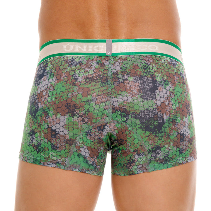Mundo Unico Men’s Bóxer Corto Corpóreo Verde - Premium Printed Microfiber Short-Leg Trunk with Ergonomic Support Pouch