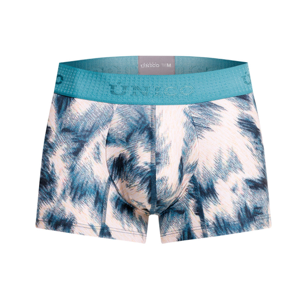 Mundo Unico Men's Microfiber Short Boxer Briefs - Blue Envoltura Print
