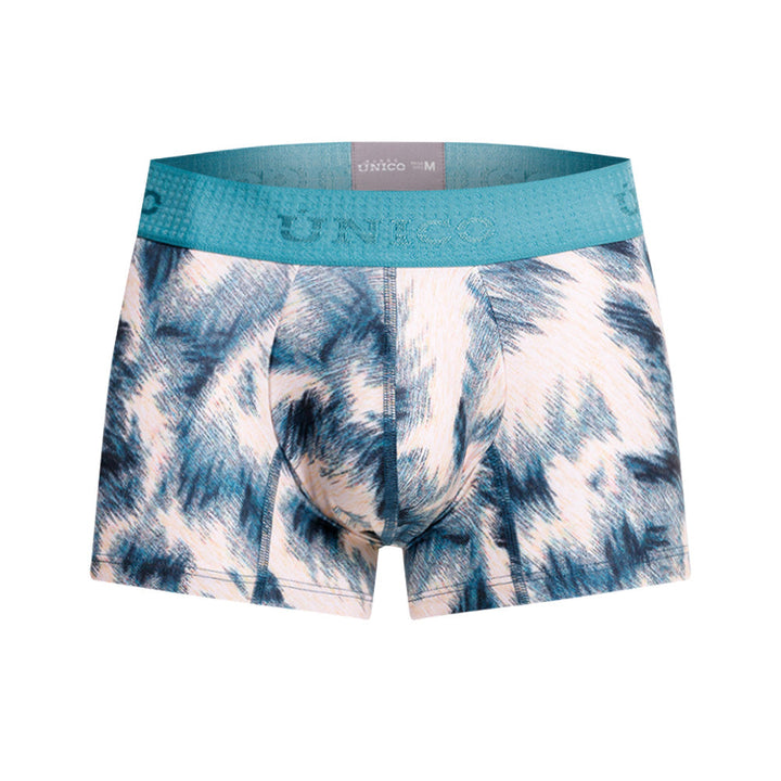 Mundo Unico Men's Microfiber Short Boxer Briefs - Blue Envoltura Print