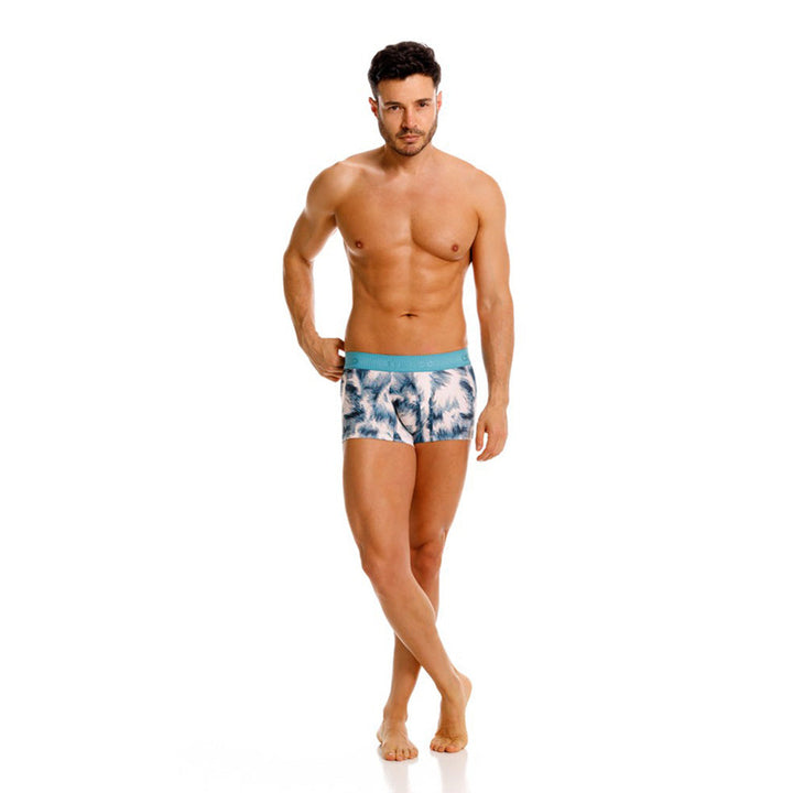Mundo Unico Men's Microfiber Short Boxer Briefs - Blue Envoltura Print