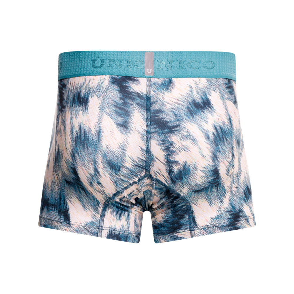 Mundo Unico Men's Microfiber Short Boxer Briefs - Blue Envoltura Print